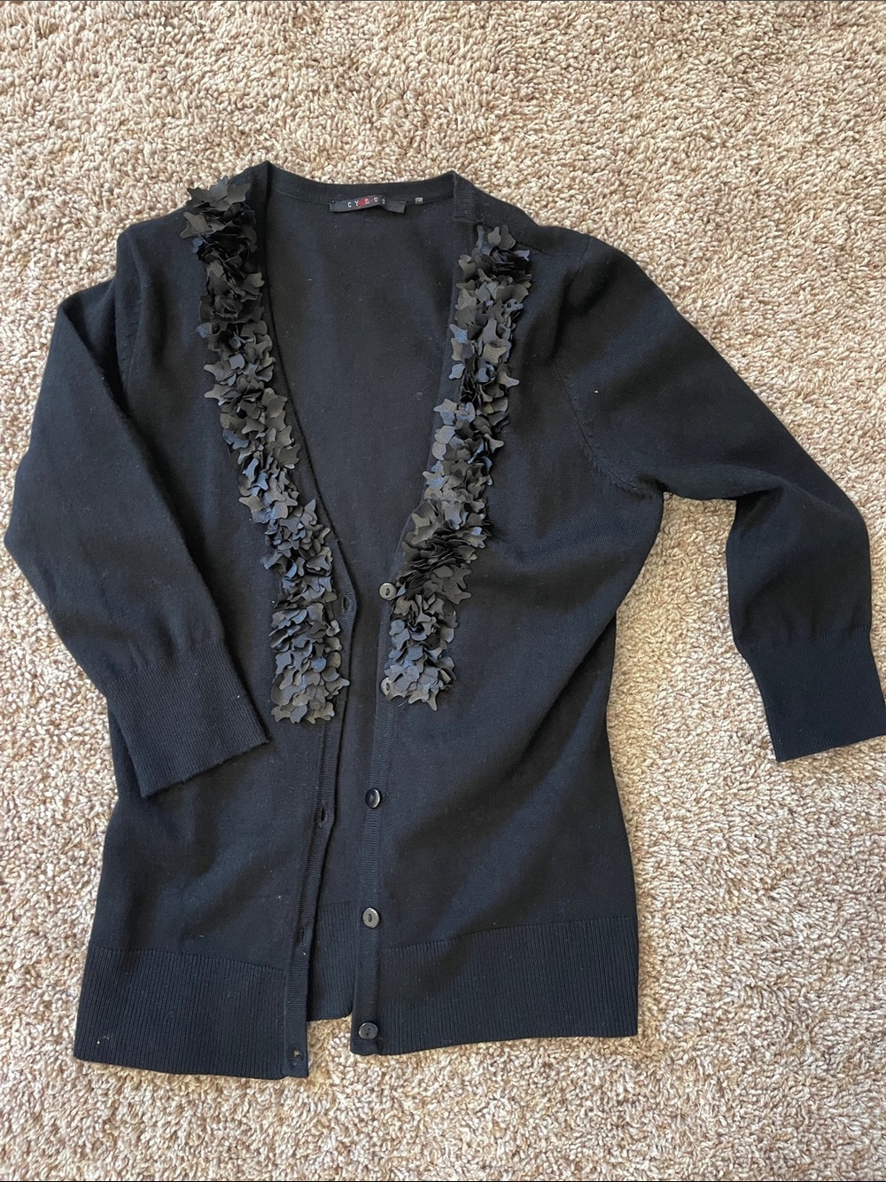 Black Women’s Floral-Trim Cardigan Sweater